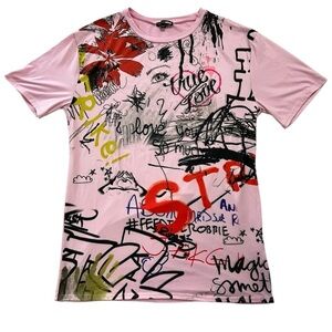 Fashion Nova My Expression Graffiti Tunic Top - Small, Pink